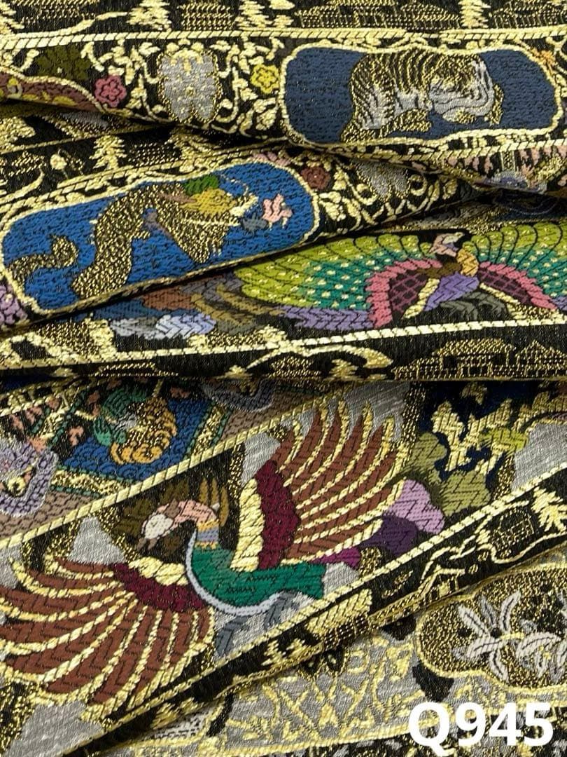 袋帯 龍 虎 孔雀 鳳凰 鳥 動物 金糸 正絹 Q945 袋帯 龍 虎 孔雀 鳳凰 鳥 動物 金糸 正絹 - メルカリ