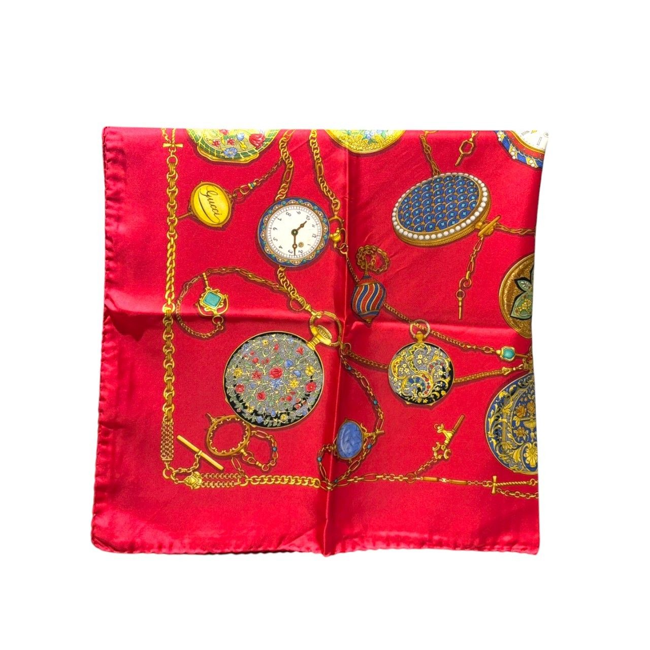 GUCCI グッチ 懐中時計 シルクスカーフ レディース レッド ー
