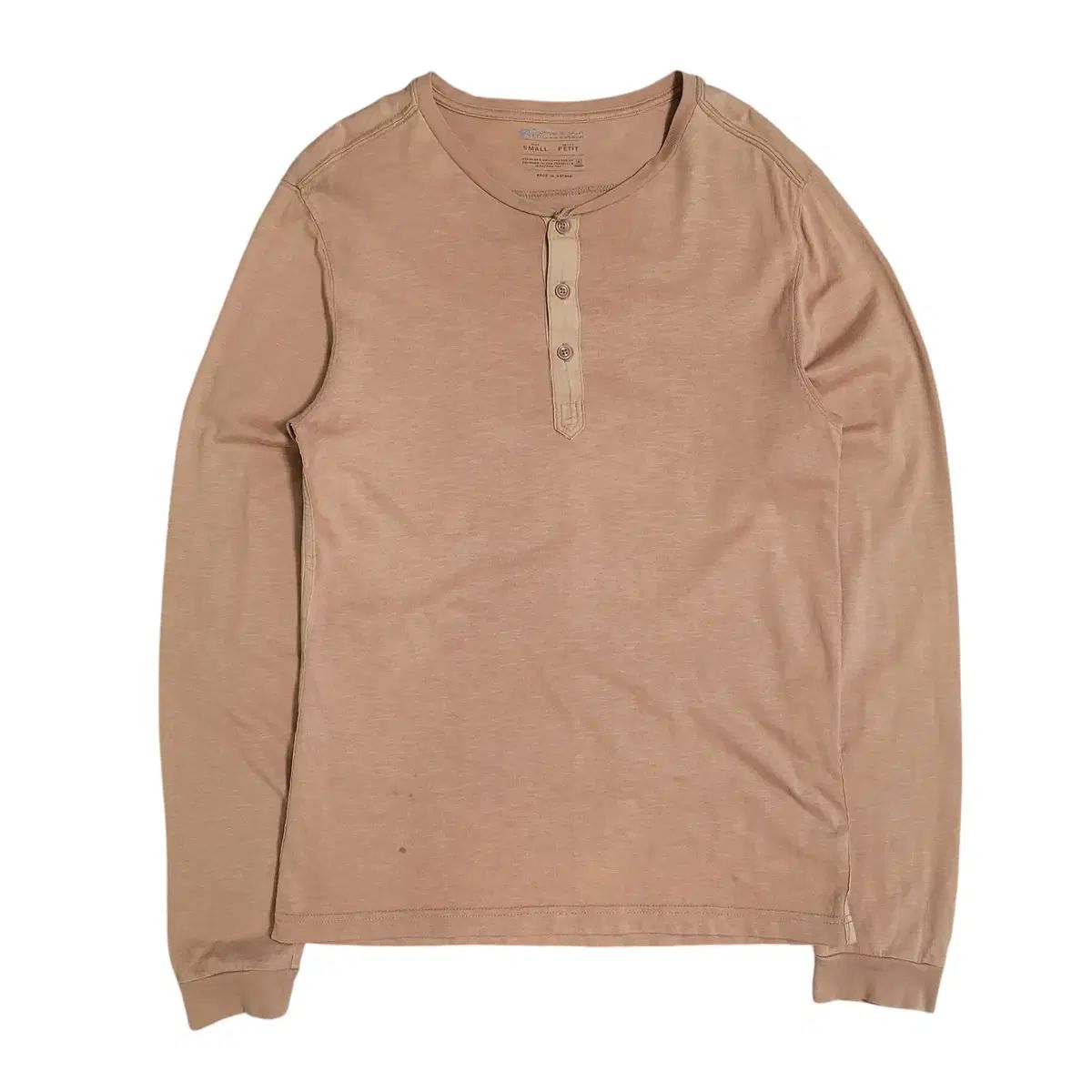 ベージュ ヘンリーネック 長袖 Tシャツ