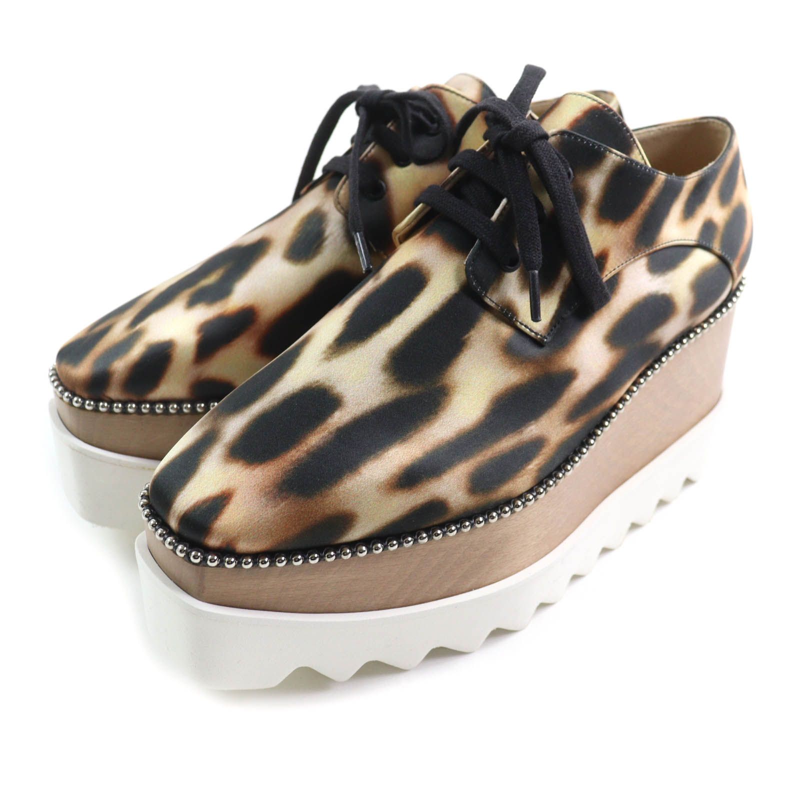 Stella McCartney ステラマッカートニー 810077 ELYSE エリス レオパード ボールチェーン装飾 厚底 レースアップ シューズ MULTI LEO BEIGE 36 箱 保存袋付き イタリア製 レディース