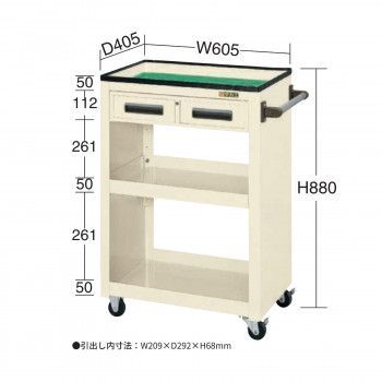 サカエ パネルワゴン 天板皿型 引出し アイボリー PMW-4CI