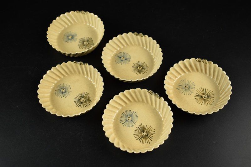 蔵A5569 粟田焼 菊型小皿 五客 京焼