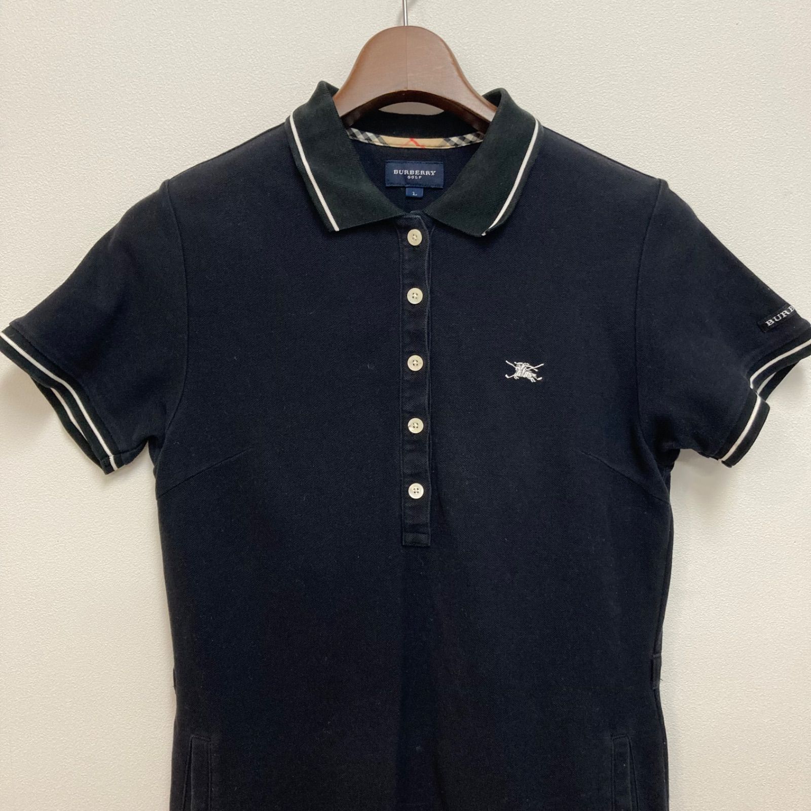 バーバリー ゴルフ BURBERRY GOLF ポロワンピース 鹿の子 黒 L