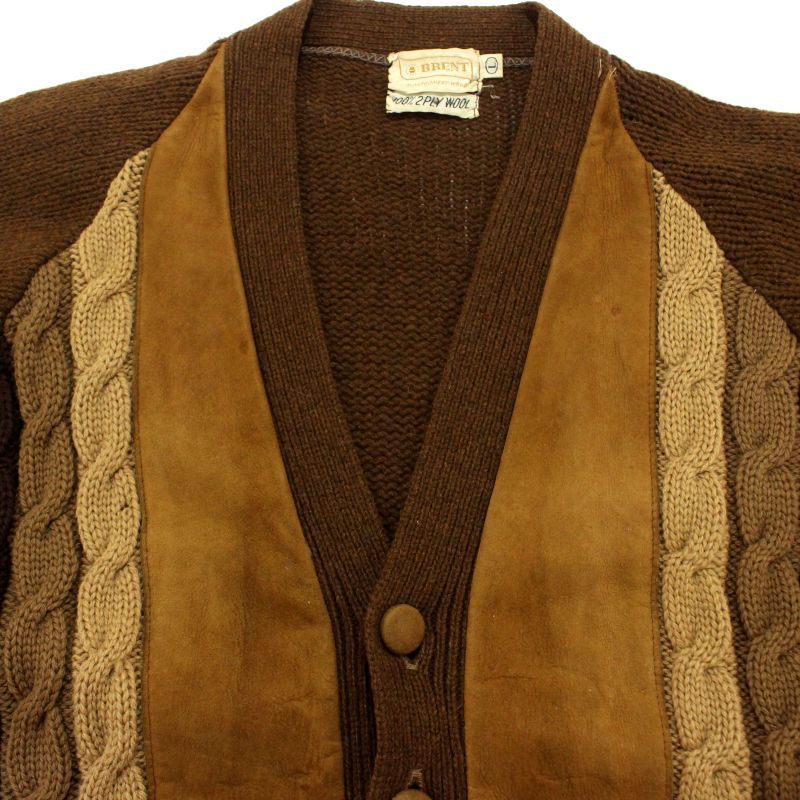 60s vintage BRENT ヌバック切替 ニットカーディガン メンズ Lサイズ