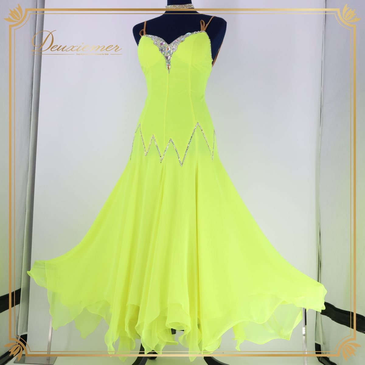 社交ダンス用蛍光イエローロングドレス