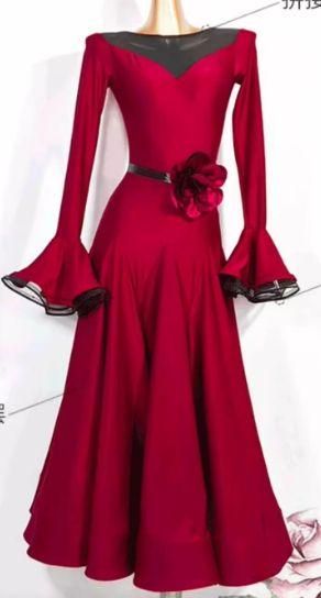 社交ダンスドレス モダンダンス 花ベルト 360° 裾 オーダーメイド