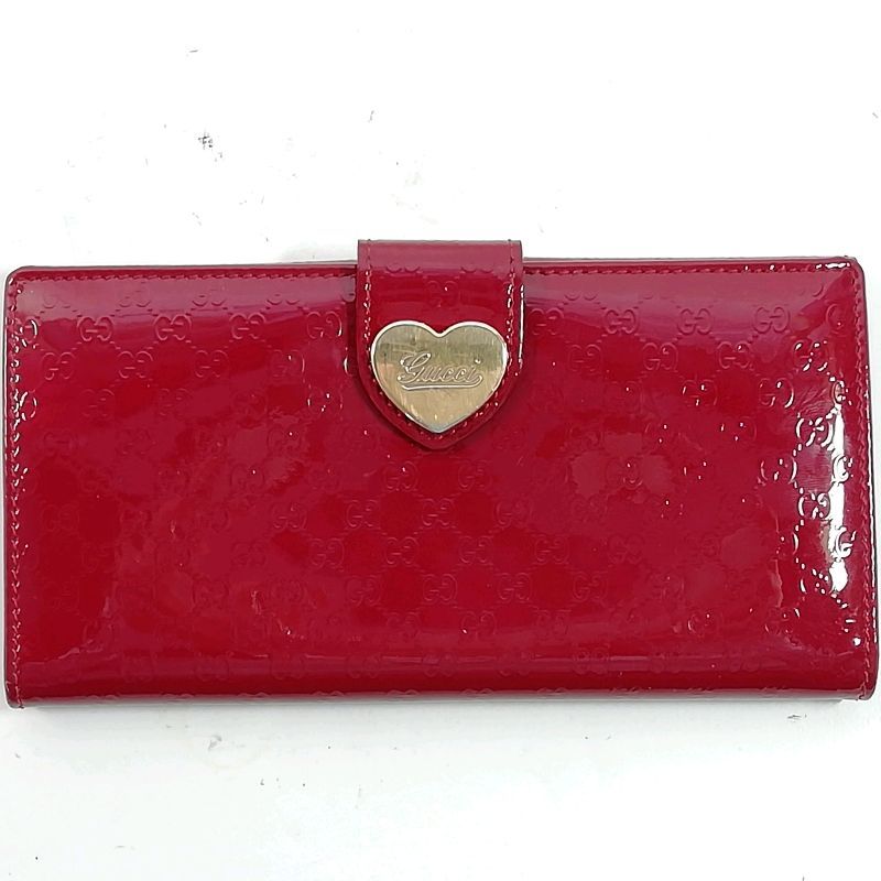 中古】GUCCI 203550.2149 長財布 マイクロGG レッド エナメル ラブリー