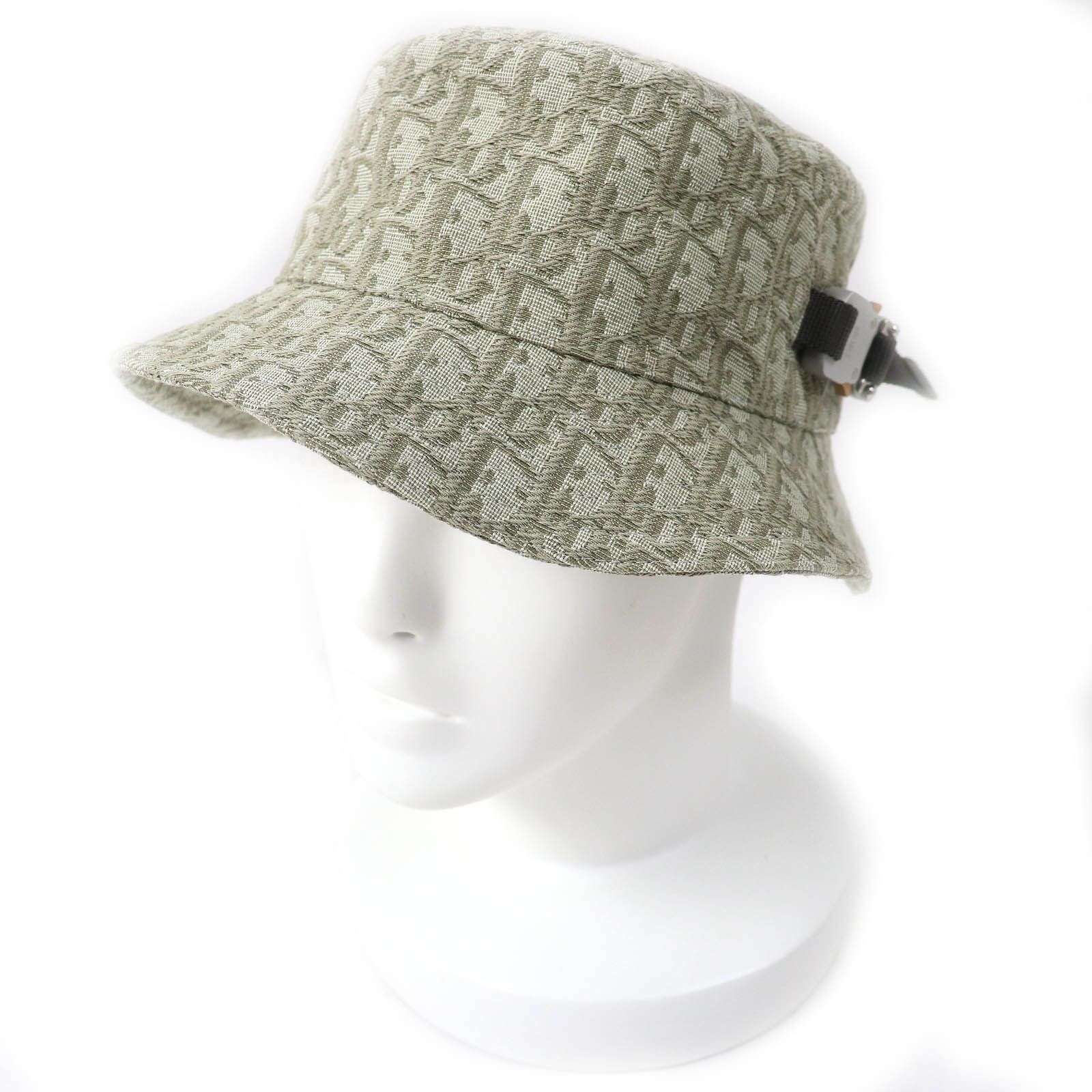 △DIOR ディオール オム 293C906J5763 コットン オブリーク 総柄 ロゴローラーバックル付き ジャガード バケットハット 帽子 ハット ライトカーキ系 S イタリア製 メンズ