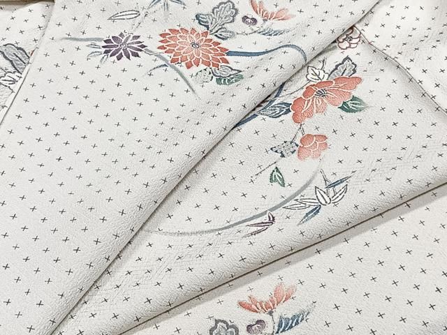 平和屋着物▽上質な小紋 単衣 草花文 正絹 逸品 CAAW1570xi