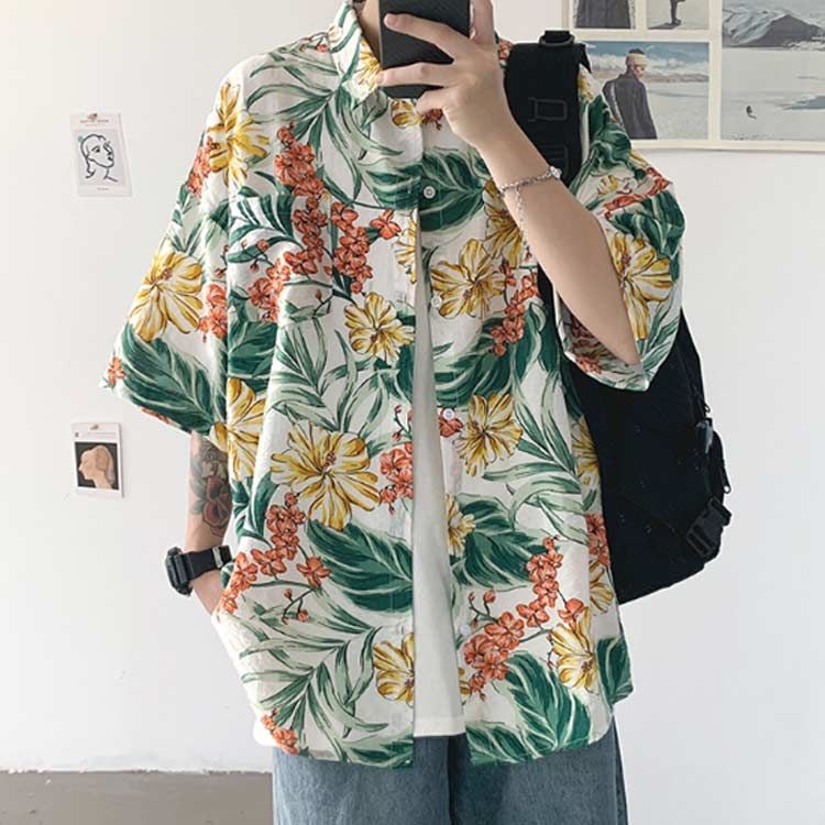 アロハシャツ 半袖 総柄シャツ メンズ 総柄 半袖シャツ オーバー