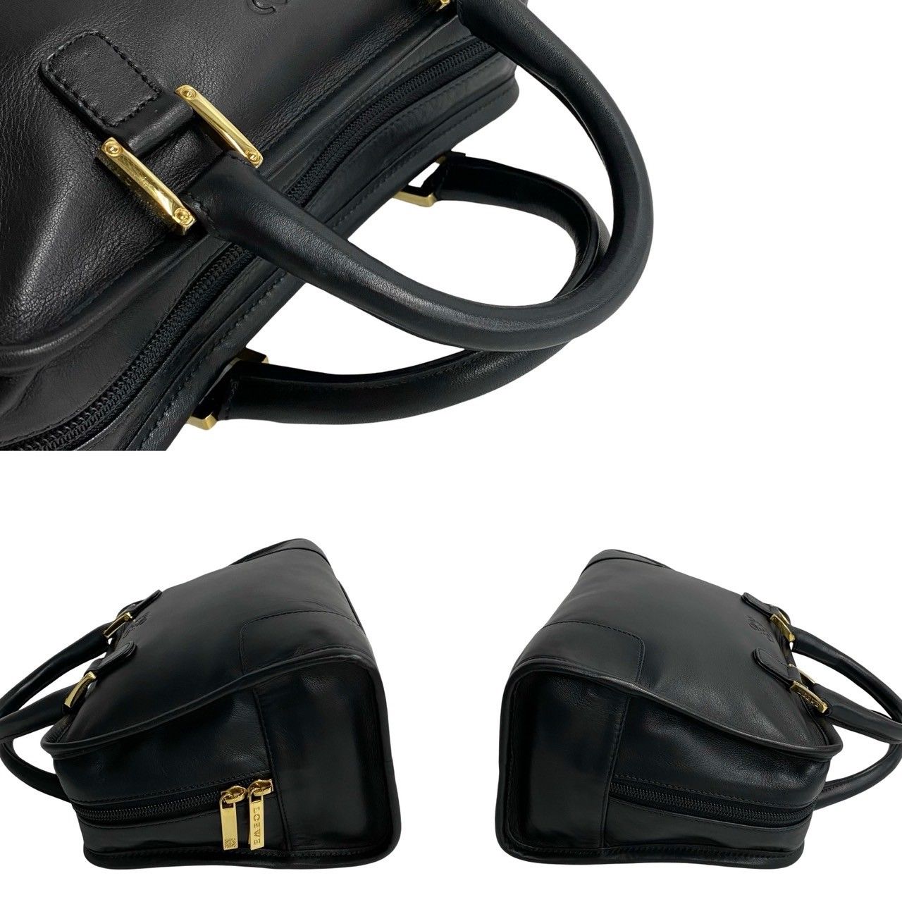 【美品】ロエベ ボストンバッグ ヴィンテージ アマソナ アナグラム 黒 レザー LOEWE 極 美品 ロエベ ヴィンテージ アマソナ アナグラム ロゴ