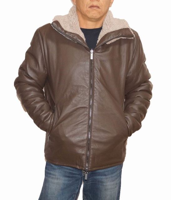 Guess ブラウンレザーシェルパジャケット Guess ブラウンレザーシェルパジャケット