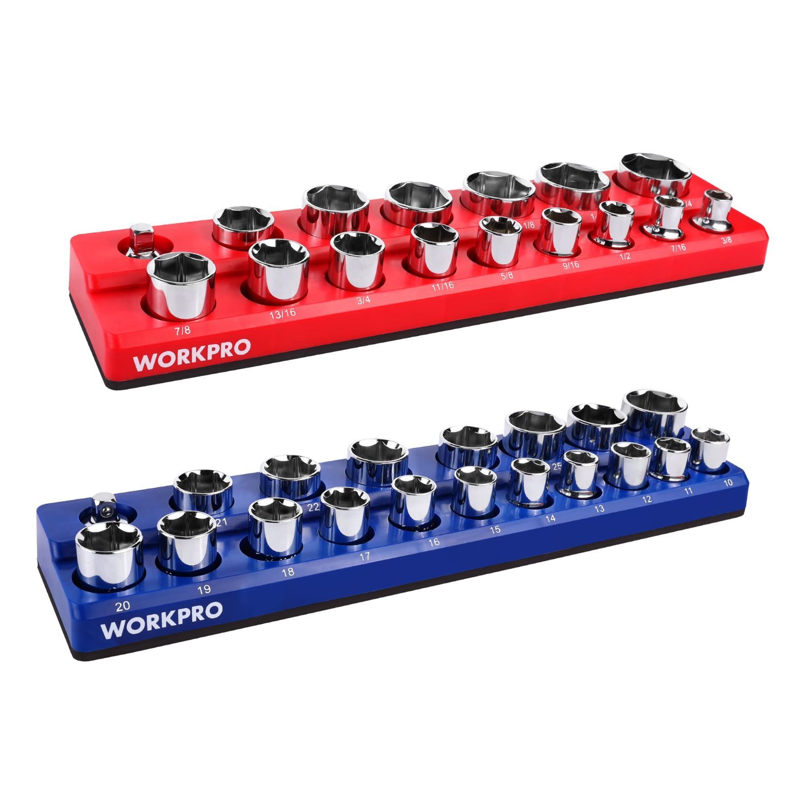 WORKPRO 1|2インチ 磁気ソケットオーガナイザーセット SAE-メトリック磁気ソケットホルダー 2ピース ツールボックス ツールカート用標準ソケット35個収納 ソケットは含まれていません