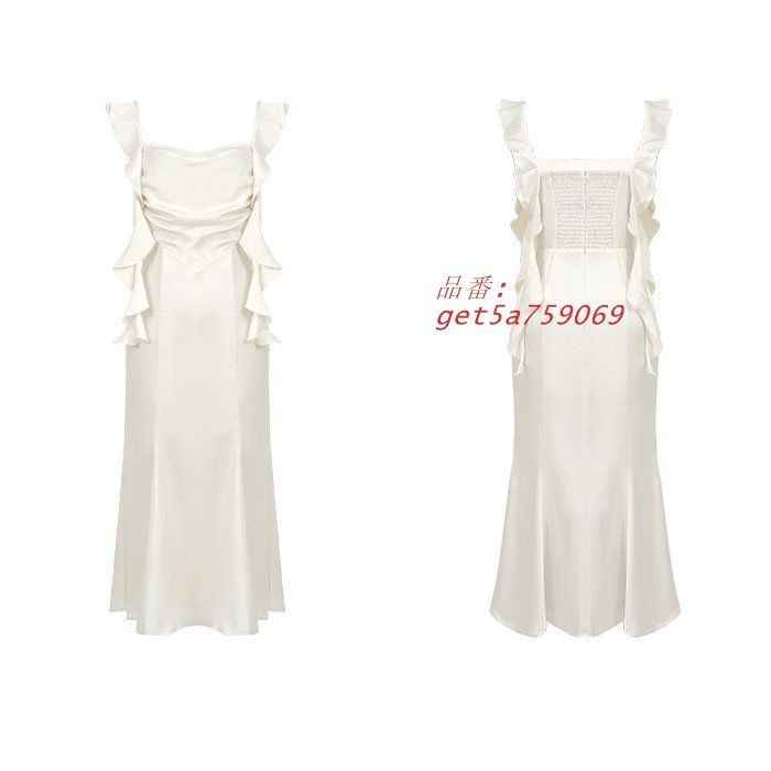 ギャザーフリルアームホール ノースリーブロングドレスワンピース