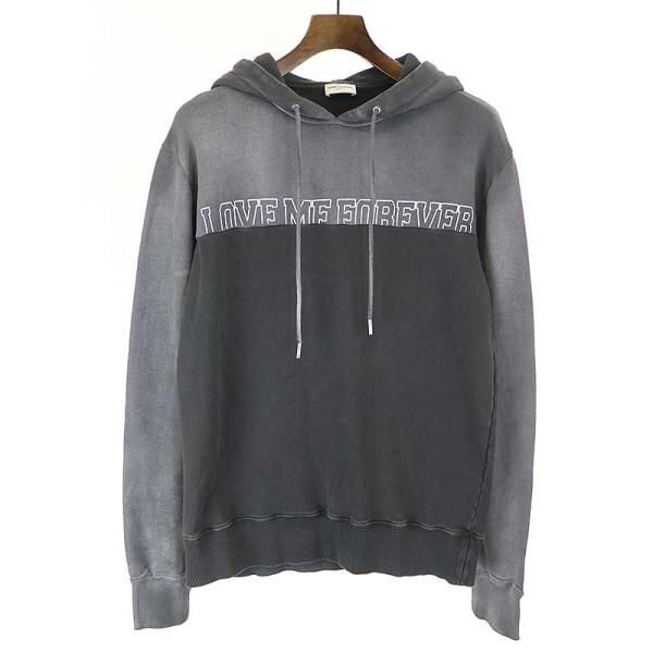 SAINTLAURENTPARISサンローランパリ17AWLOVEMEFOREVERORNEVERUSED加工パーカーグレーXSメンズIT1SM6IY4GF2