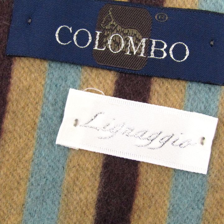 COLOMBO コロンボ カシミヤ 100% ストライプ × チェック 切替 マフラー