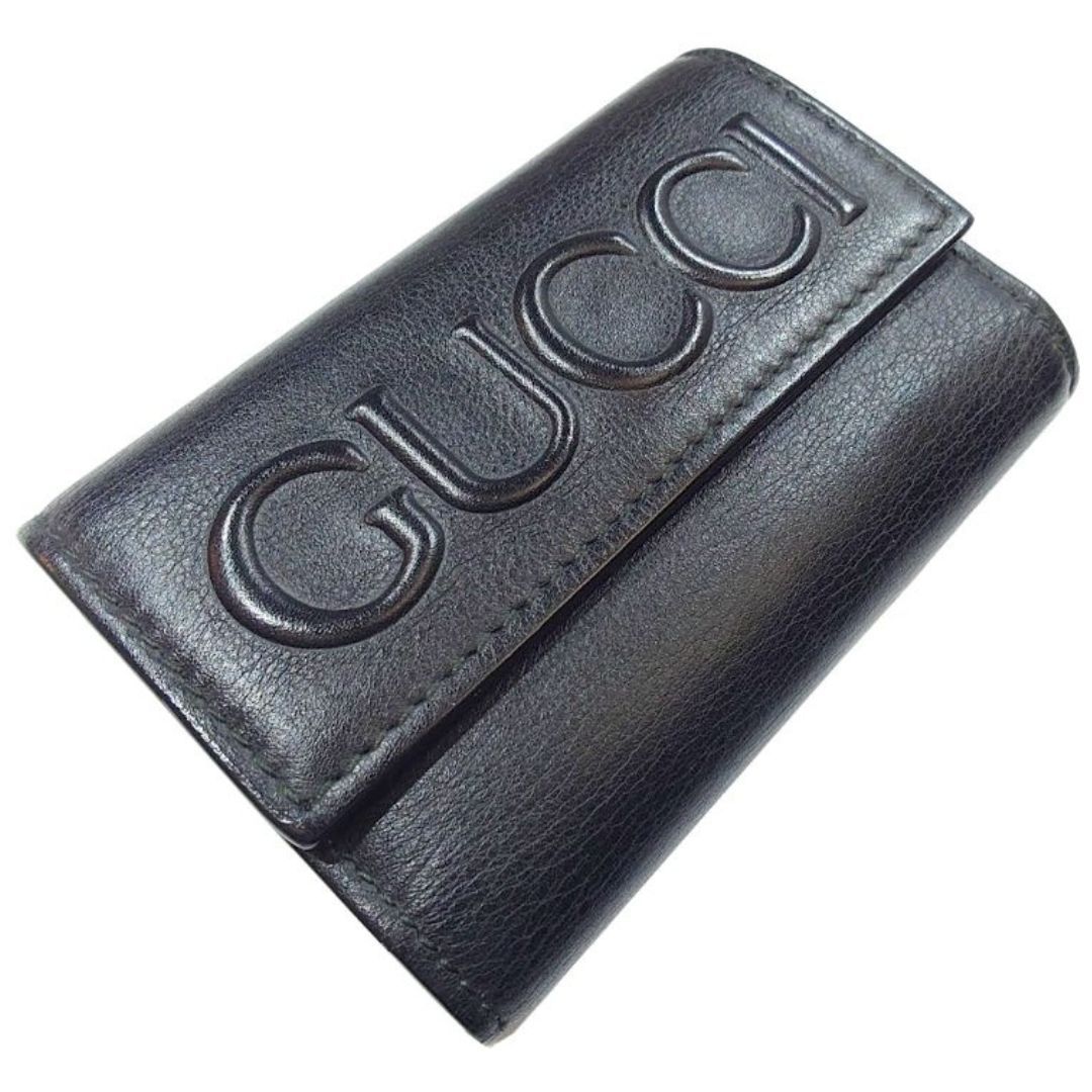 GUCCI グッチ エンボスロゴ 6連キーケース キーリング レザー シルバー