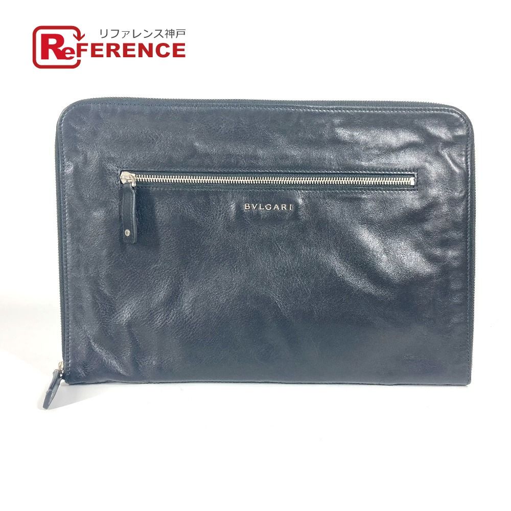 BVLGARI ブルガリ クラッチバッグ ロゴ レザー ブラック - メルカリ