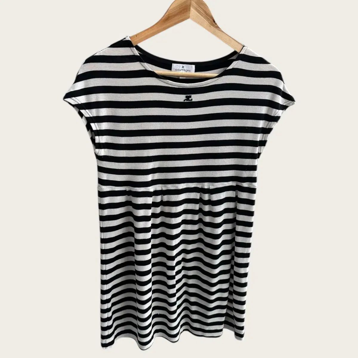 38 Courreges クレージュ ストライプ ミニロゴ ワンピース