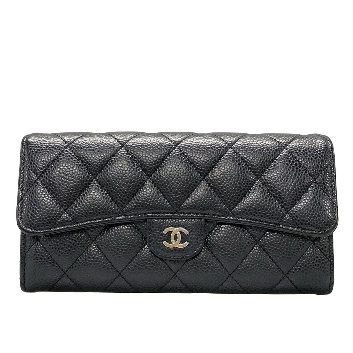 CHANEL シャネル 長財布 マトラッセ 黒 シルバー金具
