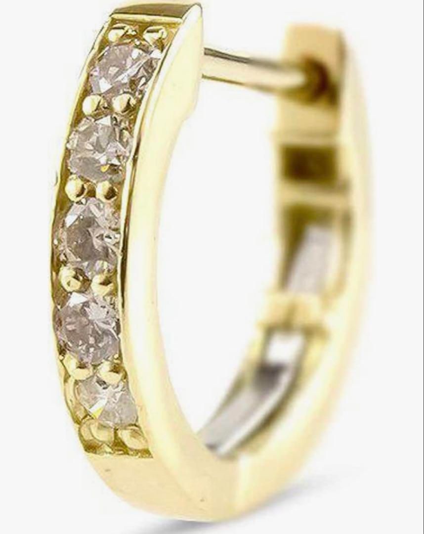 18金ピアス 片耳リング ライトブラウンダイヤモンド フープピアス 