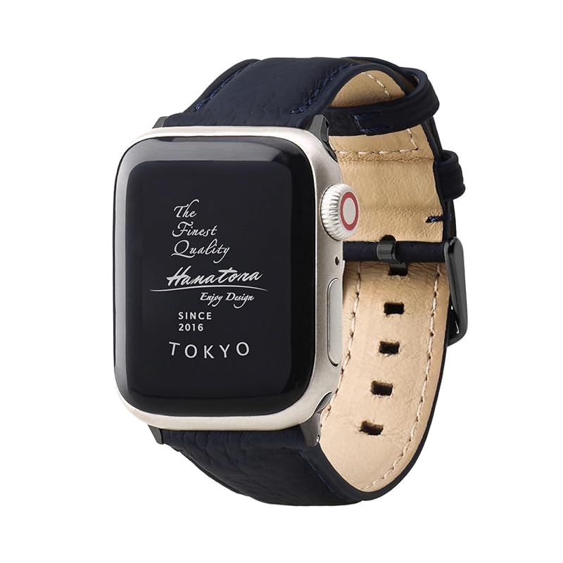 HANATORA アップルウォッチ用バンド AppleWatch互換性 バンド コンパチブル 49mm 45mm 44mm 42mm 本革 シュリンクレザー メンズ レディース ネイビー ブラック AWBGZ01-L-Navy-BK プレゼント人気 ギフト