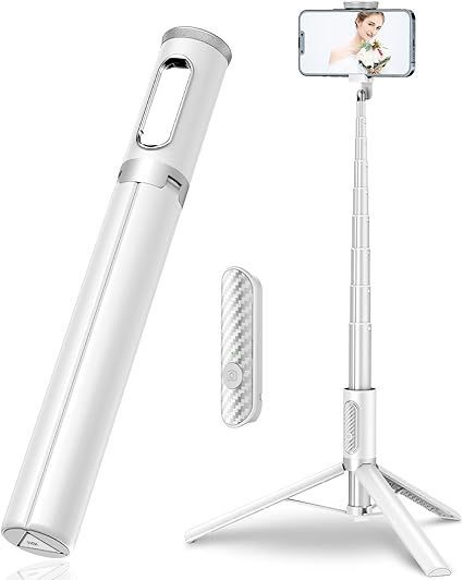 TONEOF [150cm収納一体型]スマホ三脚 自撮り棒 セルカ棒 じどりぼう 遠隔リモコン 三脚 150cm以上 コンパクト 軽量 安定 ロング iPhone＆Androidに対応 (白)