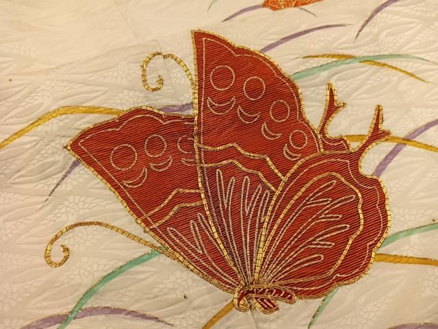 平和屋着物□豪華振袖 駒刺繍 舞蝶芝草文 金彩 正絹 逸品 BAAV0475mz