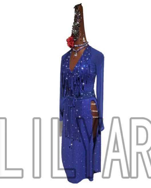 販売済み 社交ダンス衣装 ラテンワンピースドレス ロイヤルブルー