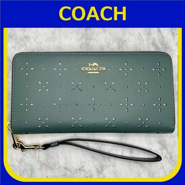 COACH コーチ ラウンドファスナージップ ブルー ウォレット 花柄