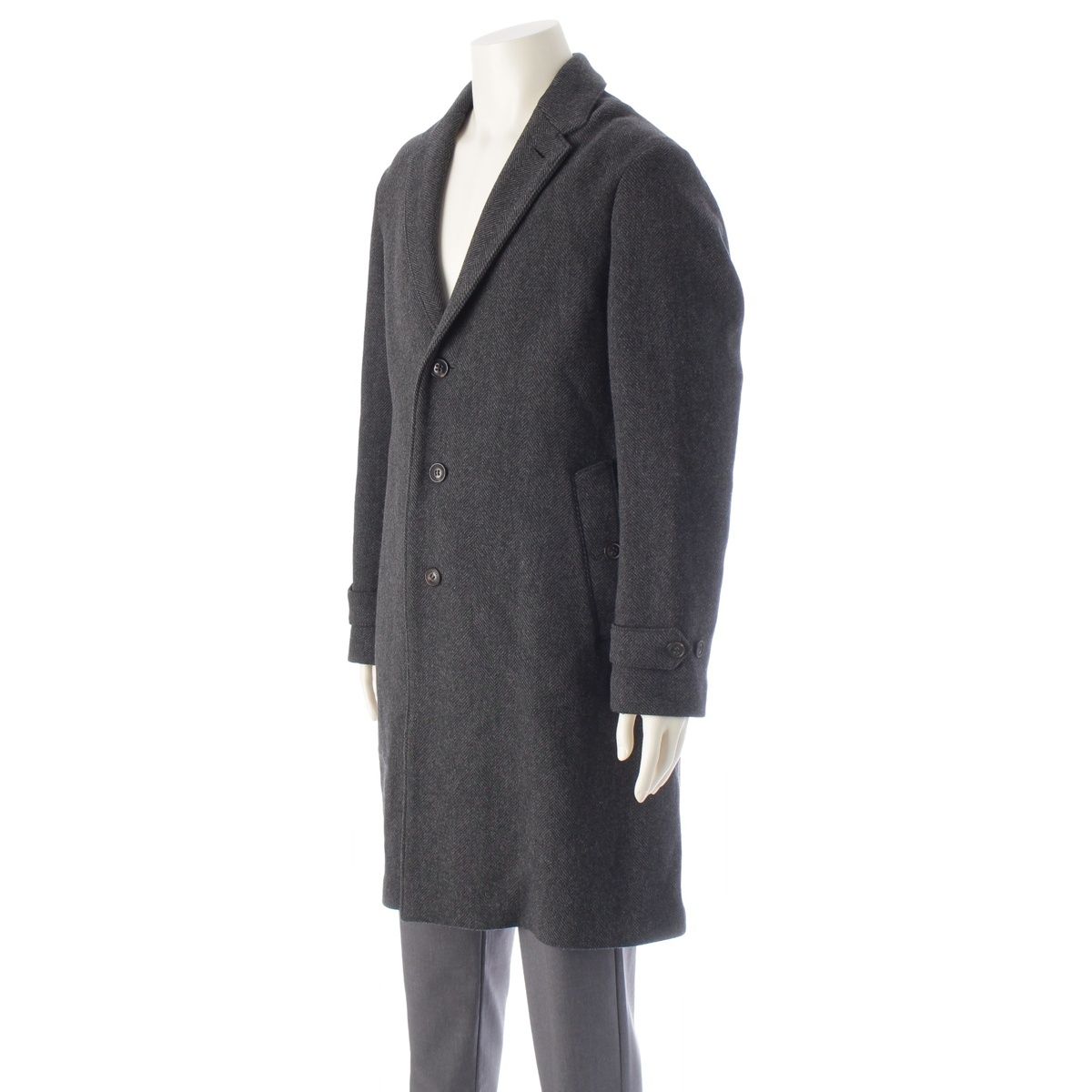 バーバリー ウール ロンドン イングランド へリンボーン チェスター コート アウター 4023370 チャコールグレー M