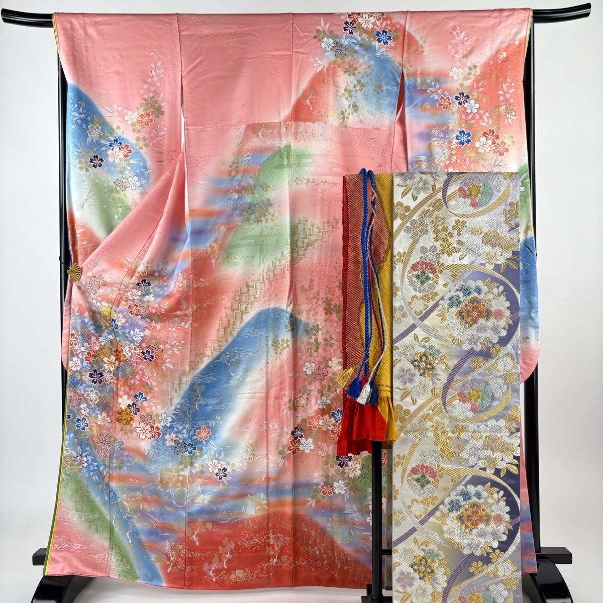 振袖　袋帯　4点セット　桜　蝶　金銀彩　身丈163cm 裄丈66cm M 正絹 振袖 袋帯 4点セット 桜 蝶 金銀彩 身丈163cm 裄丈66cm M 正絹