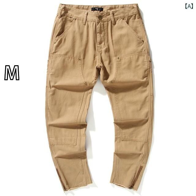 M メンズ 男性用 ファッション オシャレ シンプル 大人 かっこいい ストリート ヒップホップ HipHop カーキ 春夏 アメリカン ハイ ストリート カジュアル パンツ ゆったり ジッパー パンツ