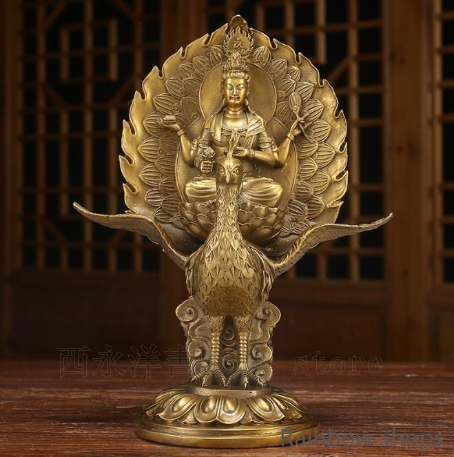 孔雀明王仏像 工芸品 美術品 置物 純銅 大孔雀明王 仏母 仏像 置物（新入荷☆孔雀明王 仏像 孔雀仏