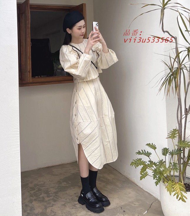 セットアップ ブラウス スカート 韓国 ストリート オルチャン レディース ストライプ柄 原宿系衣装 長袖 vii3u533565