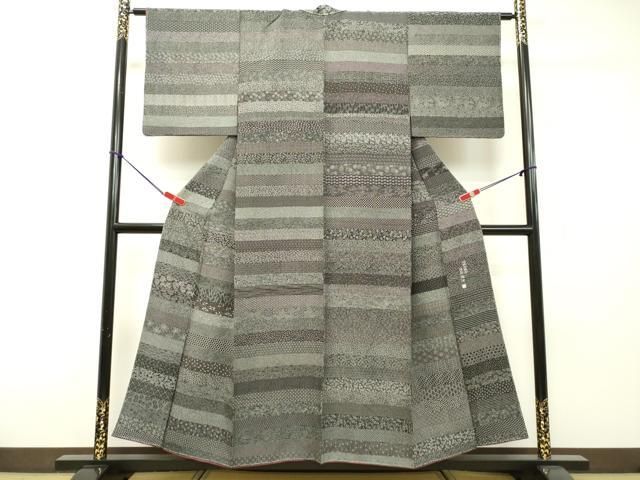 平和屋着物●伝統工芸士　染谷梅治　江戸小紋　百柄　横段花文　黒地　さが美扱い　正絹　逸品　未使用　DAAR4406tw 平和屋着物○伝統工芸士 染谷梅治 江戸小紋 百柄 横段花