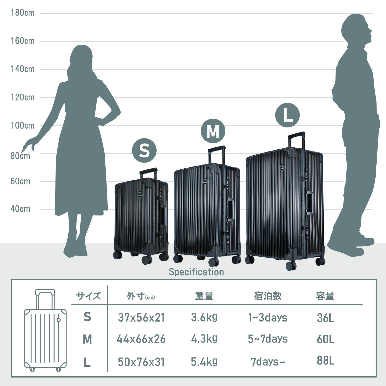 [TRUNKTRAVEL] スーツケース キャリーケース 機内持ち込み Sサイズ ブラック アルミフレーム TSAロック 軽量 キャリーバッグ スーツ  ケース (20S(1~3泊) 機内持込20インチ, ブラック)