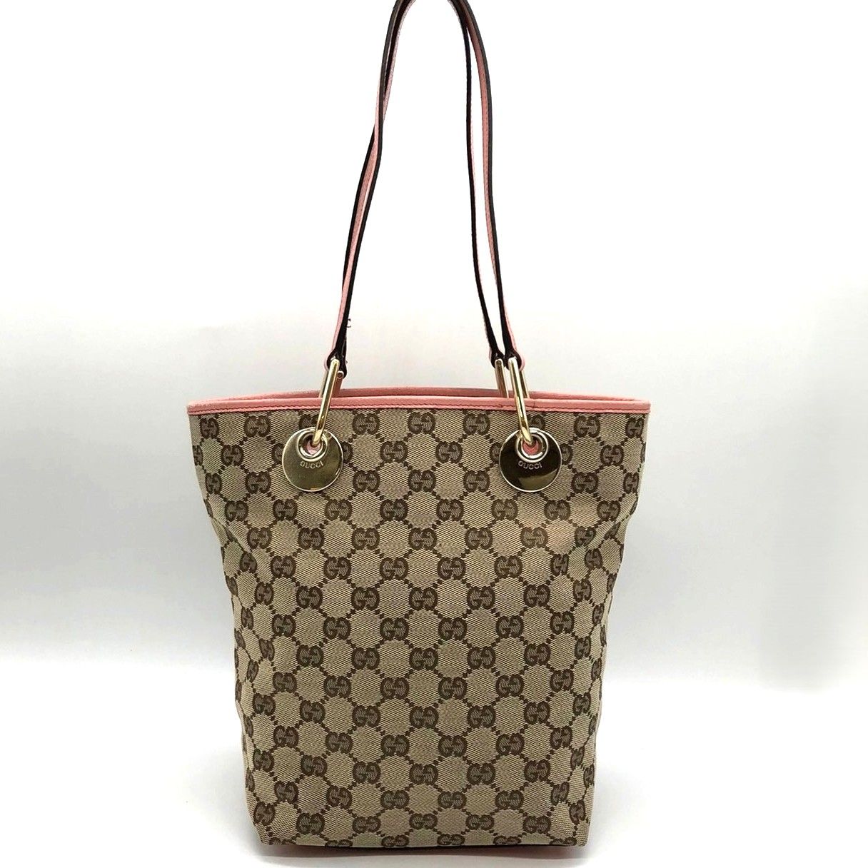GUCCI グッチ 120840トートバッグ ベージュ|ピンク GGキャンバス|レザー レディース ファッション