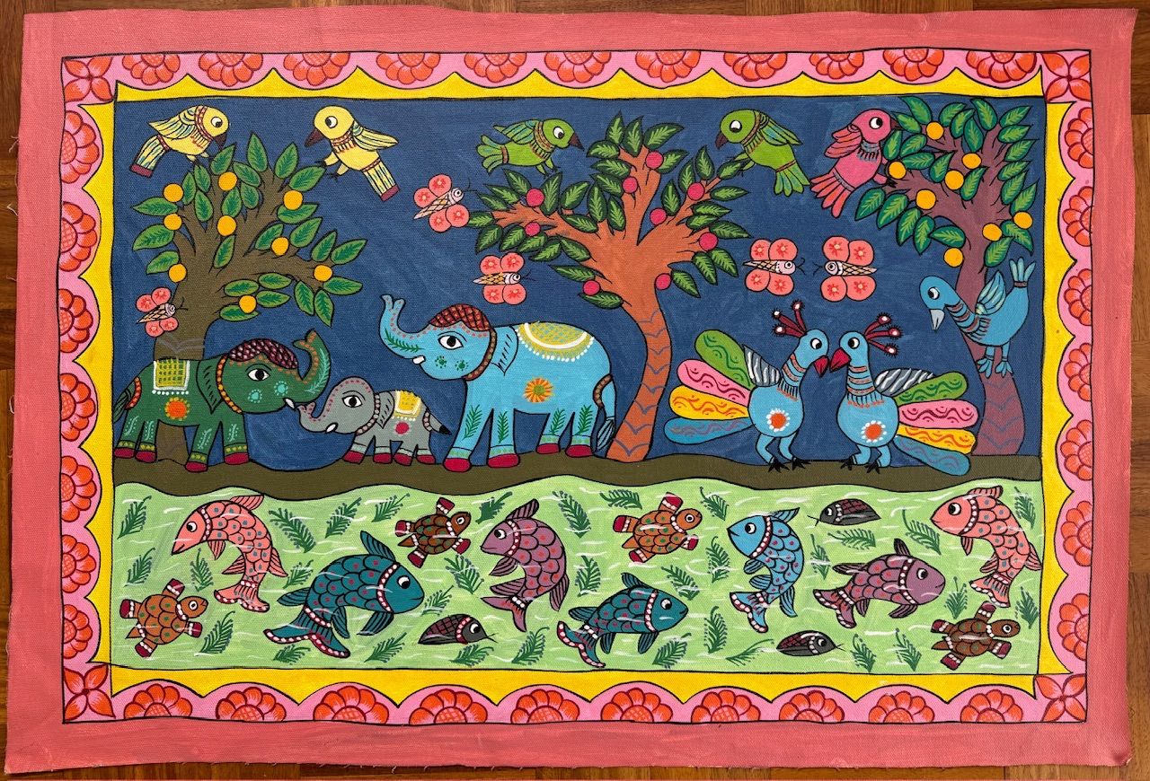 ミティラー マドゥバニ インド ネパール 象 花 鳥 魚 亀 ミティラー画