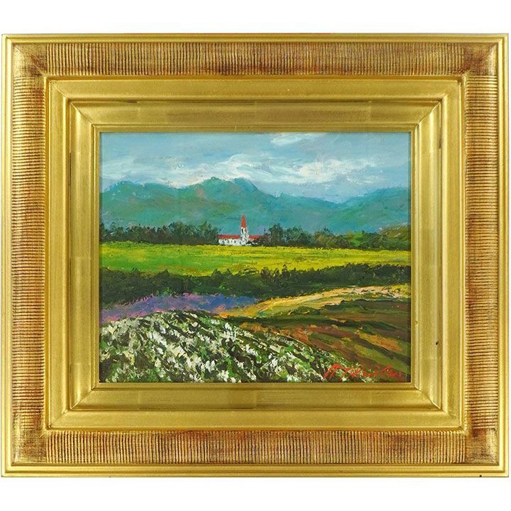 高橋益之作 NO27. 高橋益之 美瑛の丘 油彩 洋画 北海道 風景画 額付き 箱あり 絵画