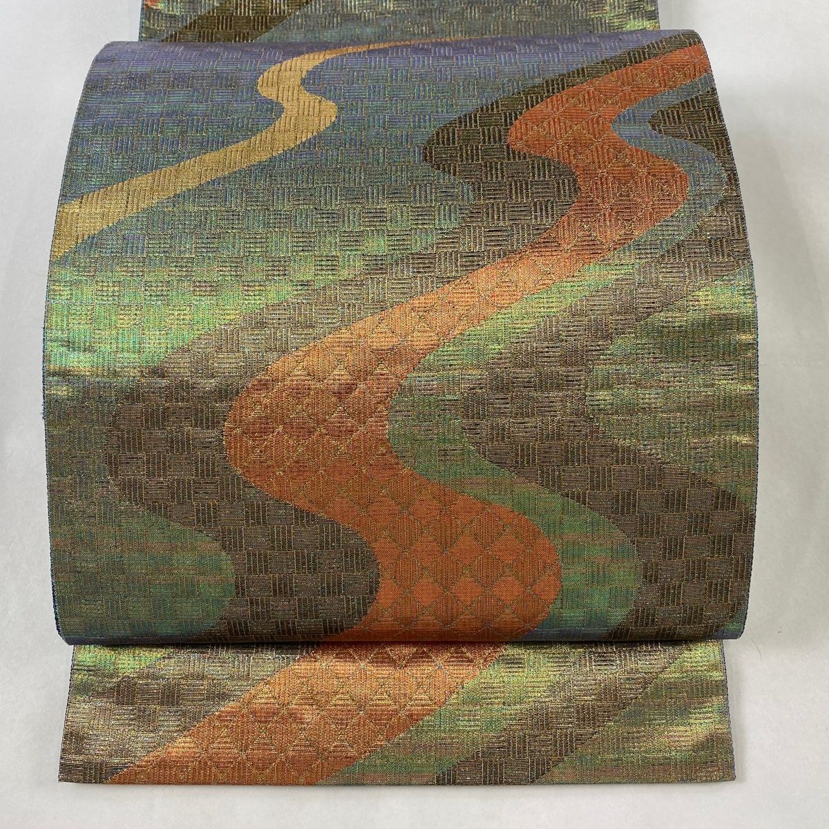 特選 袋帯 未使用 正絹 カジュアル 仕立て上がり ため込ん 六通 花の図  