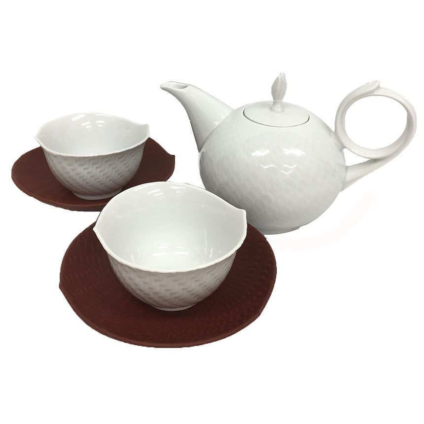 MEISSEN マイセン 波の戯れ ペア煎茶カップ-ソーサー ミニポット 3点セット aq11534