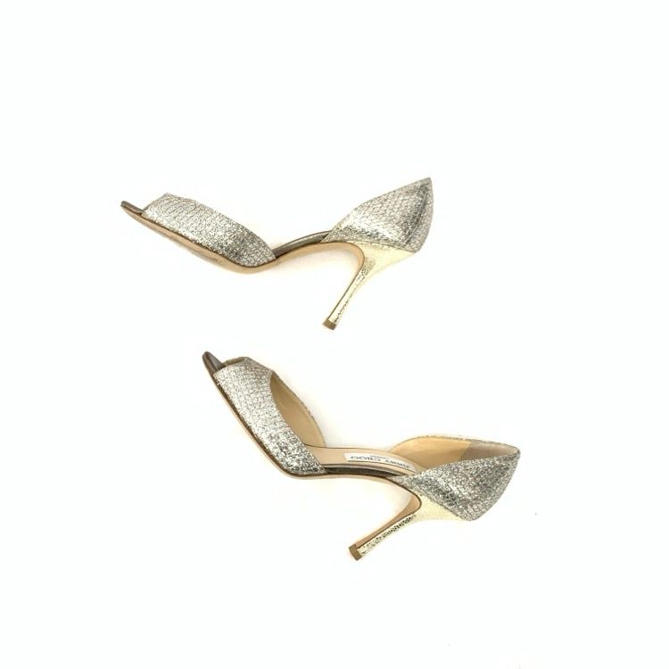 【ジミーチュウ】美品 パンプス ラメ グリッター ハイヒール シルバー 37 Platinum Ice ダスティグリッター・ポインテッド トゥ パンプス