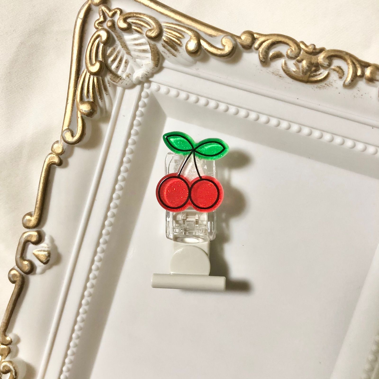 ☆リボン名札クリップ なふだちゃん ミニさくらんぼ柄×パステルピンク