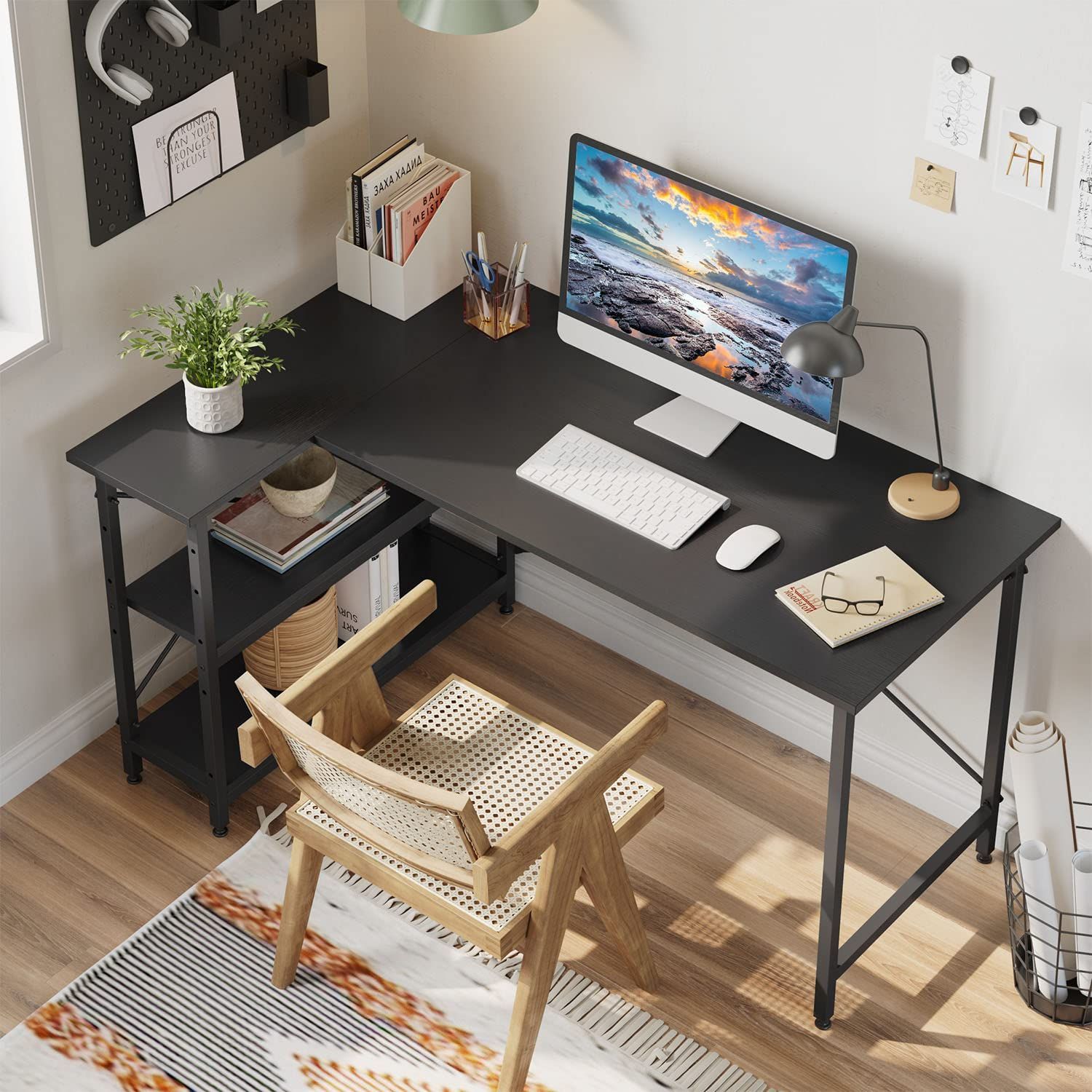 【新着商品】DOMY HOME ゲーミングデスク L字 幅140cm パソコンデスク l字デスク デスク 机 pcデスク コーナーデスク オフィスデスク ラック付きデスク 省スペース おしゃれ L字型デスク 収納 ワークデスク 書斎 メラミン加工 木製 学習机