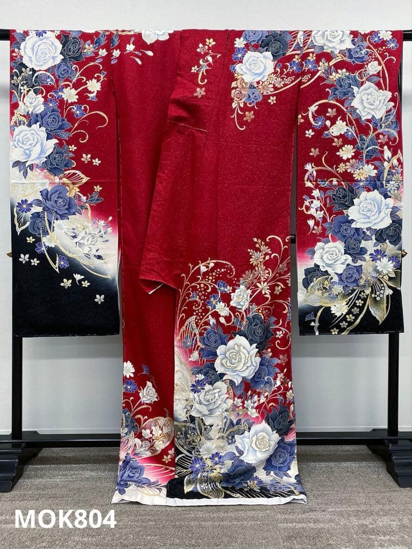 振袖 仮絵羽 舞台衣装 正絹 刺繍 金彩 銀彩 未仕立て品 八掛付き 