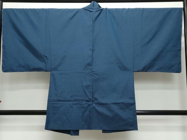 平和屋着物○男性 生つむぎ アンサンブル 濃紺色 証紙付き 正絹 逸品