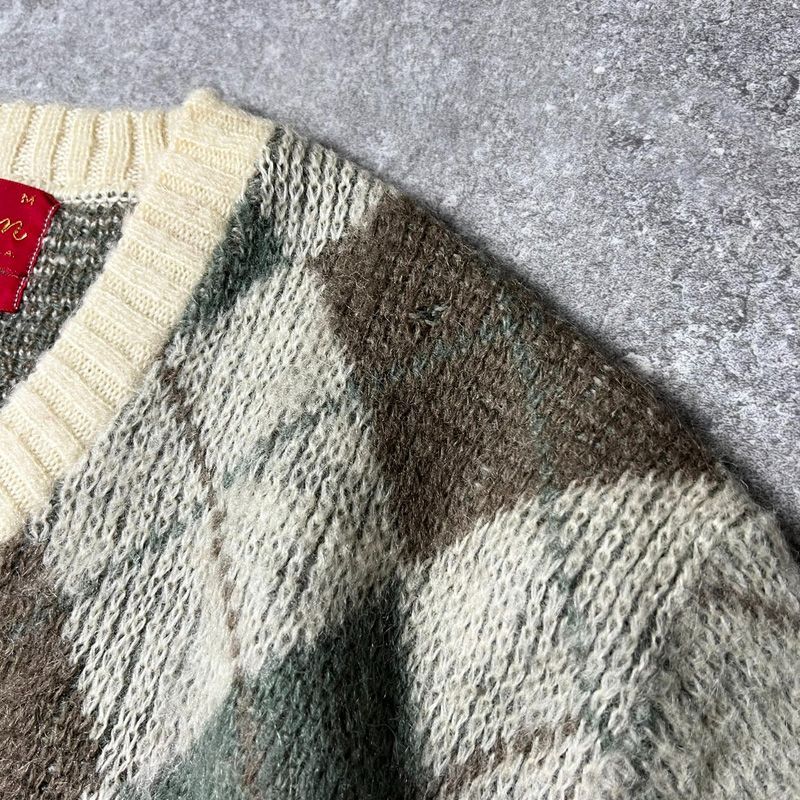 60s USA製 Jantzen アーガイル 総柄 25% モヘア ウール Vネック ニット 