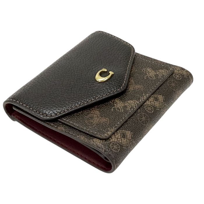 【Aランク】 コーチ COACH ウィン スモール ウォレット ウィズ ホース アンド キャリッジ プリント PVC / ポリッシュド ペブル レザー C3161 三つ折り財布 ブラウン 正規品 美品 中古 mbl16019 コーチ COACH ウィン スモール ウォレット ウィズ ホース アンド