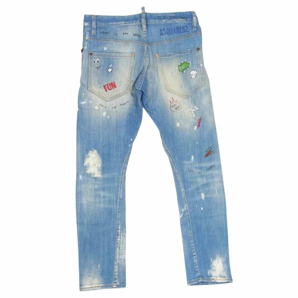 DSQUARED2 ディースクエアード 18SS S74LB0317 Sexy Twist Jean Baby Print セクシー ツイスト デニム  ジーンズ ダメージ 加工 落書き インディゴブルー系 42【中古】 - メルカリ